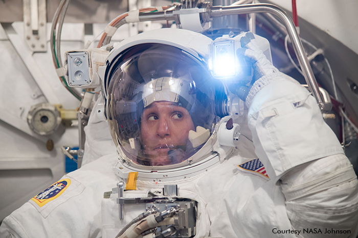 Dr. Serena Auñón-Chancellor in her spacesuit